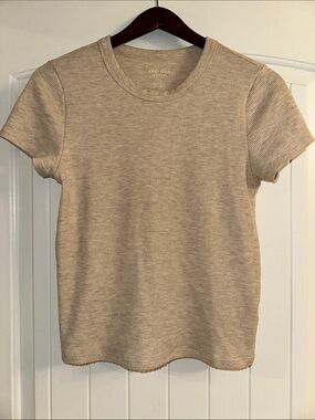 American Eagle Outfitters Ribbed Crewneck Tee in Taupe